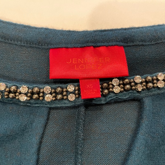 Women’s XS long sleeve dark teal top by Jennifer Lopez with rhinestone neckline. - Picture 2 of 2